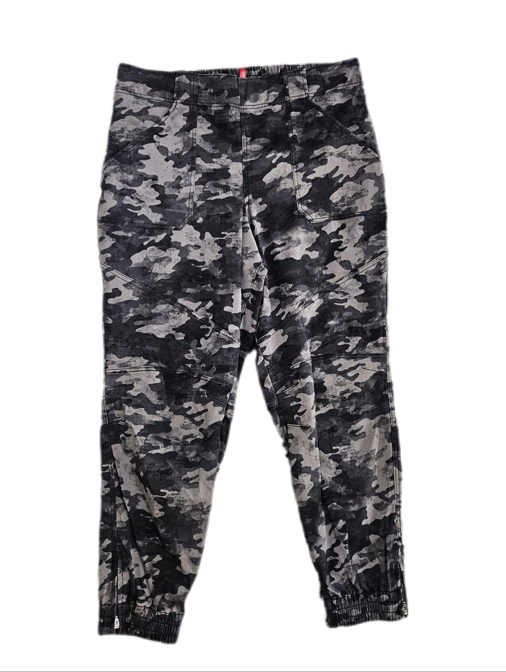 SPANX Stretch Cargo Jogger Pants Womens 2X Black Gray Camo High Rise Pull On